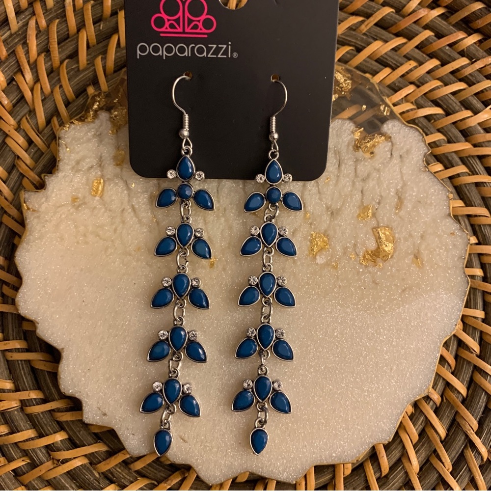 Fanciful Foliage Hook Blue Earrings